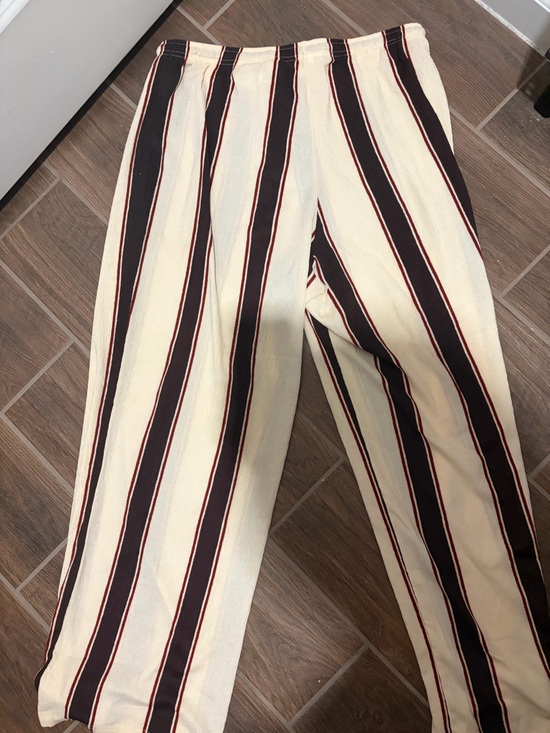 Pants - Cream Pants with Navy and Burgundy Stripes